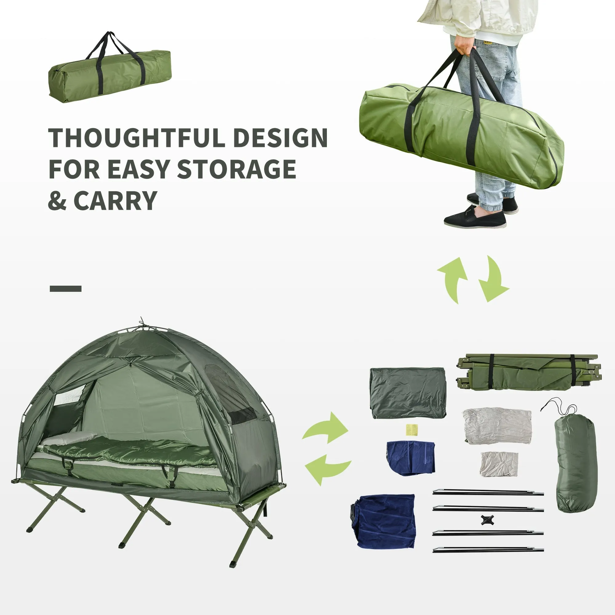 1-person Foldable Camping Tent W/ Sleeping Bag-Army Green