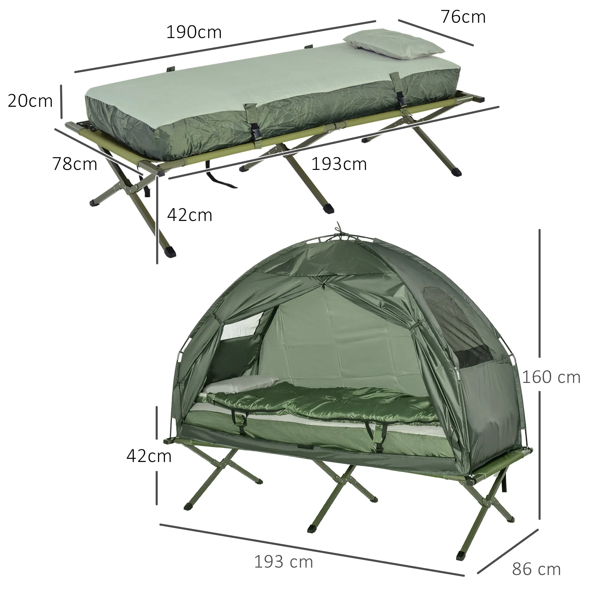 1-person Foldable Camping Tent W/ Sleeping Bag-Army Green