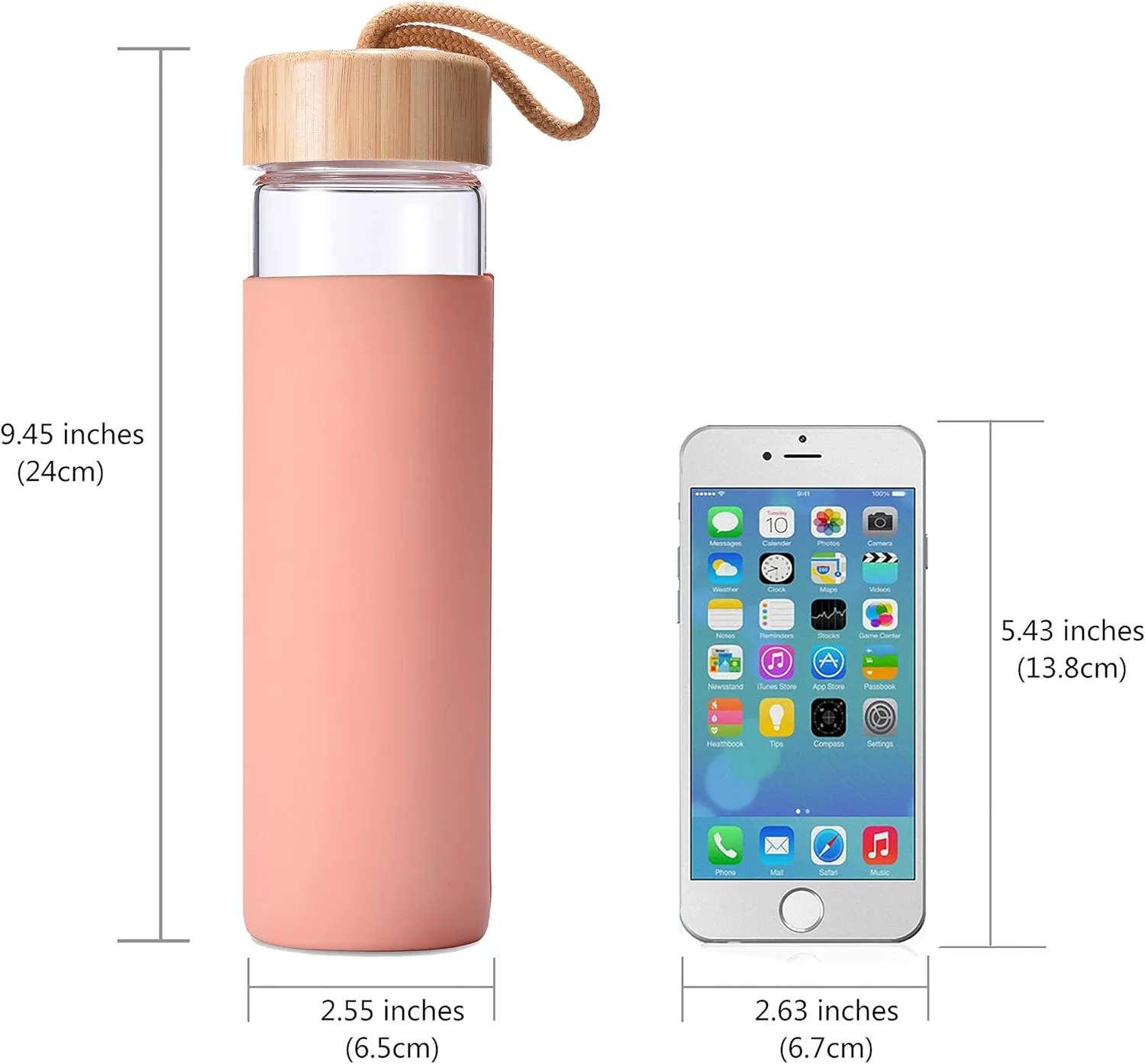 20 Oz Borosilicate Glass Water Bottle with Bamboo Lid and Silicone Sleeve  Reusable BPA Free Drinking Bottle with Lids - Cute Bottle for Women - Glass Shaker Bottle (Dahlia)