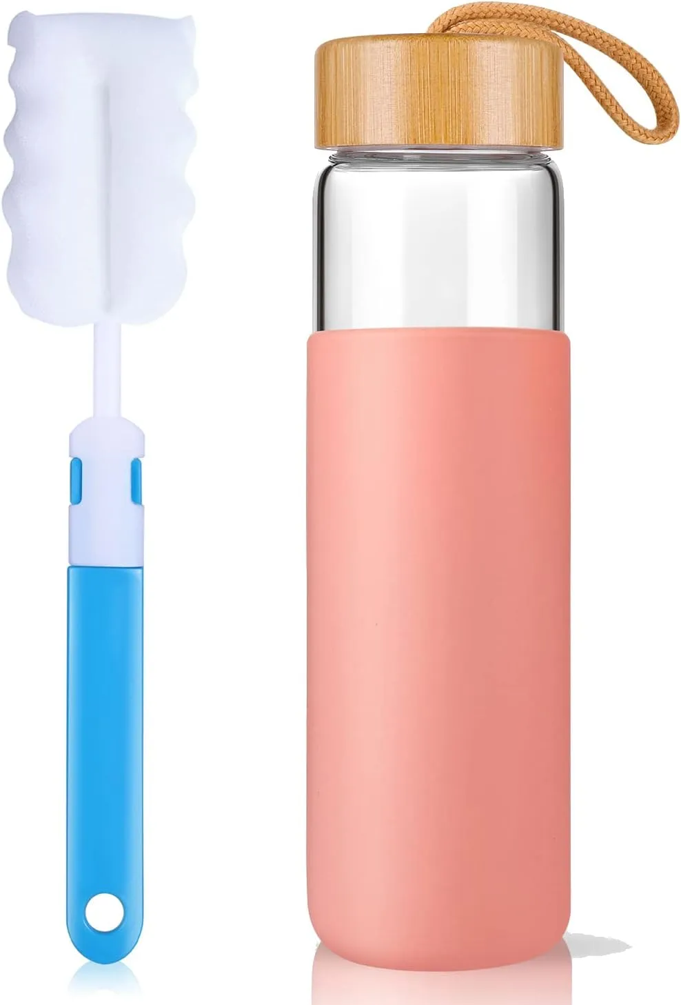 20 Oz Borosilicate Glass Water Bottle with Bamboo Lid and Silicone Sleeve  Reusable BPA Free Drinking Bottle with Lids - Cute Bottle for Women - Glass Shaker Bottle (Dahlia)