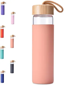 20 Oz Borosilicate Glass Water Bottle with Bamboo Lid and Silicone Sleeve  Reusable BPA Free Drinking Bottle with Lids - Cute Bottle for Women - Glass Shaker Bottle (Dahlia)