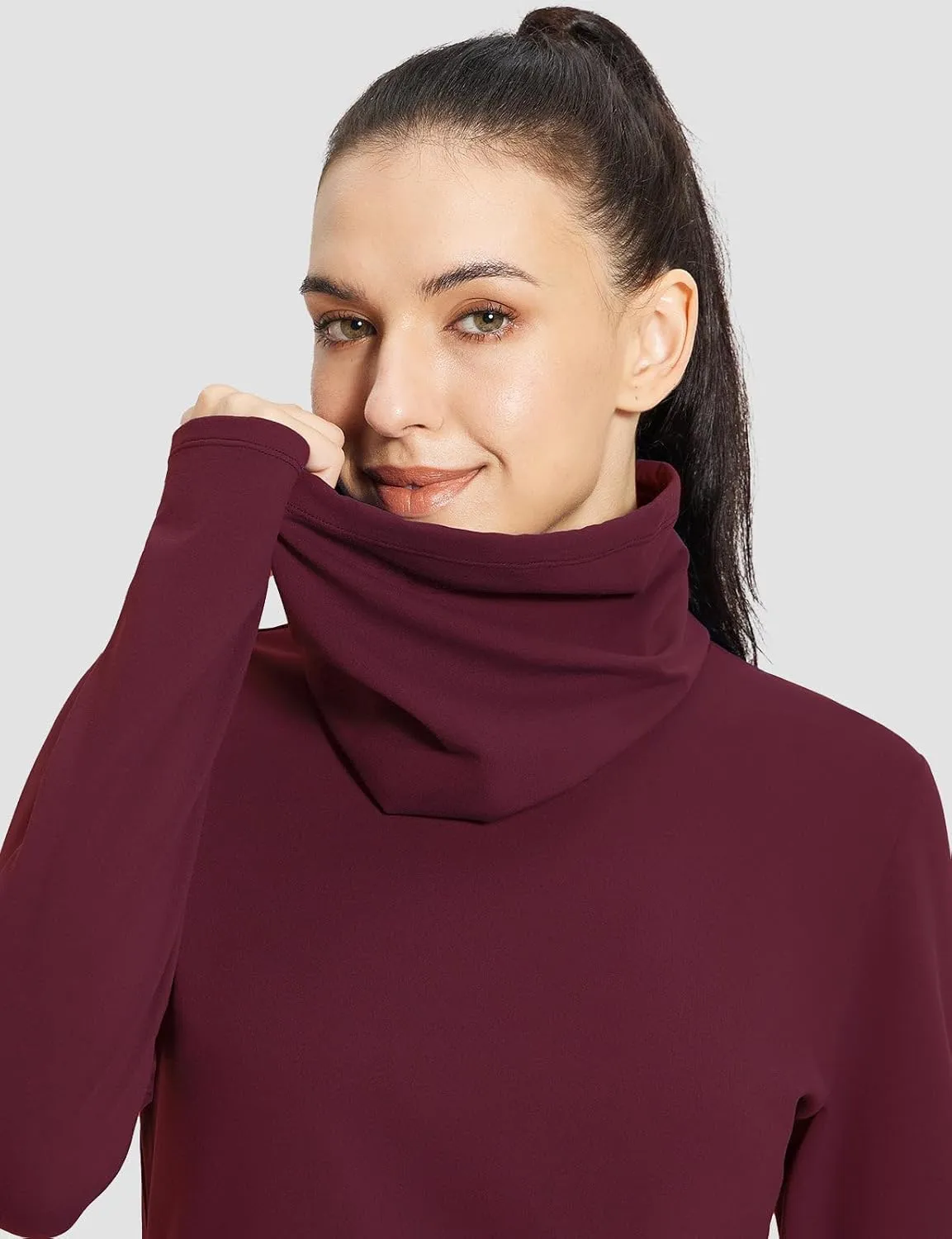 baleaf Women's Thermal Long Sleeve Shirts Fleece Turtleneck Top Warm Undershirts with Detachable Neck Gaiter Thumbholes
