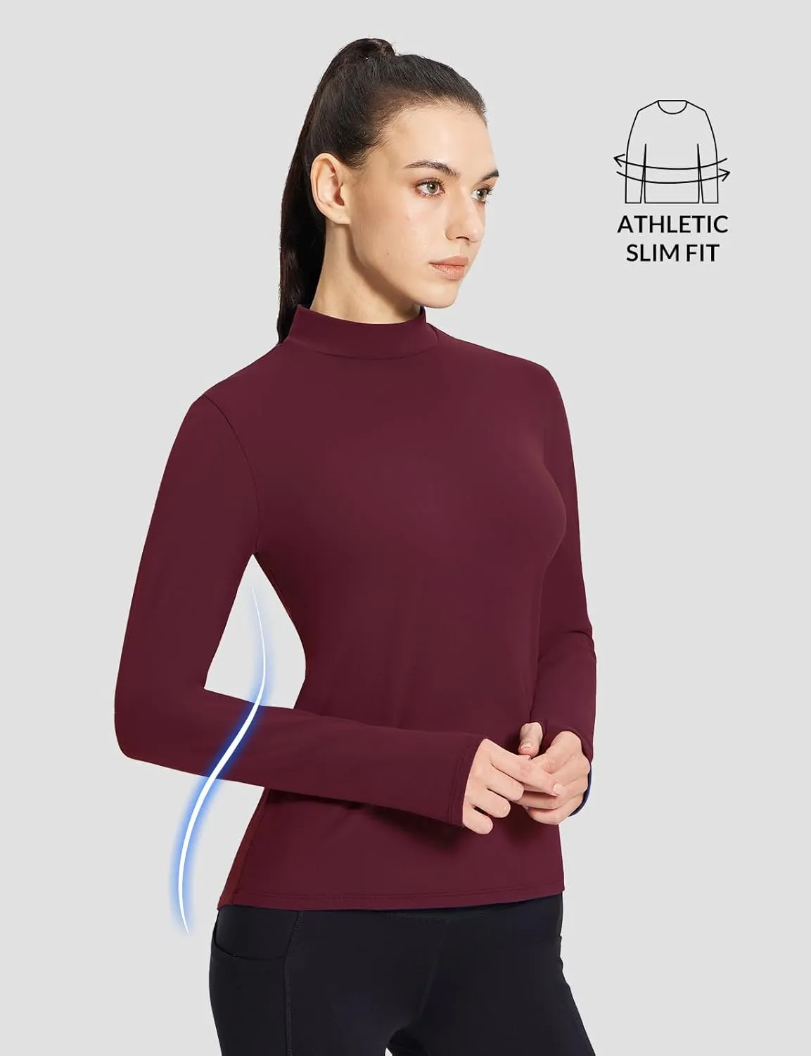 baleaf Women's Thermal Long Sleeve Shirts Fleece Turtleneck Top Warm Undershirts with Detachable Neck Gaiter Thumbholes
