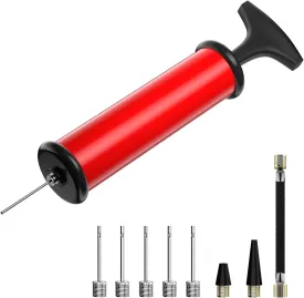 Ball Pump, Sports Ball Pump with 5 Needles, Nozzle, Extension Hose, Push & Pull Inflator System, Perfect for Volleyball, Basketball, Football, Soccer, Water Polo, Swim Inflatables