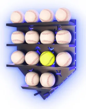 Baseball Display Shelf with LED Light, Home Plate Shaped Wood Holder, Championship Ring Wall Organizer for PSA SGC Collectibles, Ball Hanging Frame Gift for Boys Son