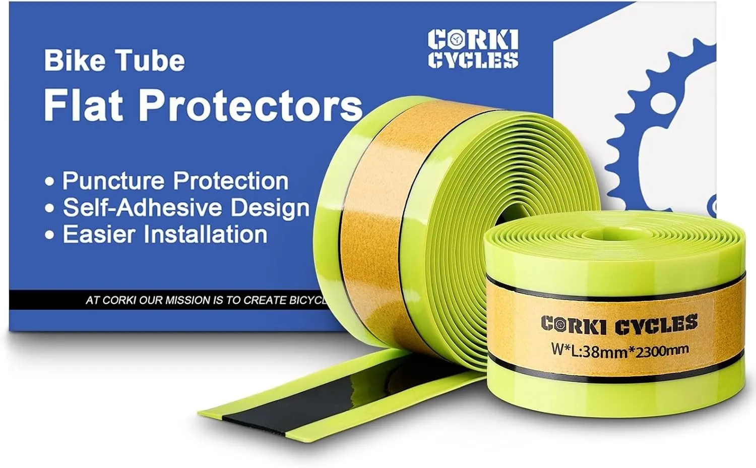 Corki Cycles Bike Tube Flat Protectors and Tire Liners Self Adhesive, Fits Width 1.35-2.4 12 14 16 18 20 24 26 27.5 29 & 700c Mountain Road Bicycles, 2-Pack