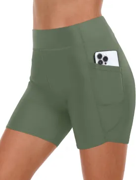 Daci Women High Waisted Swim Shorts - 5" Bathing Suit Short with Pockets Tummy Control Swimsuit Bottom Boy Shorts