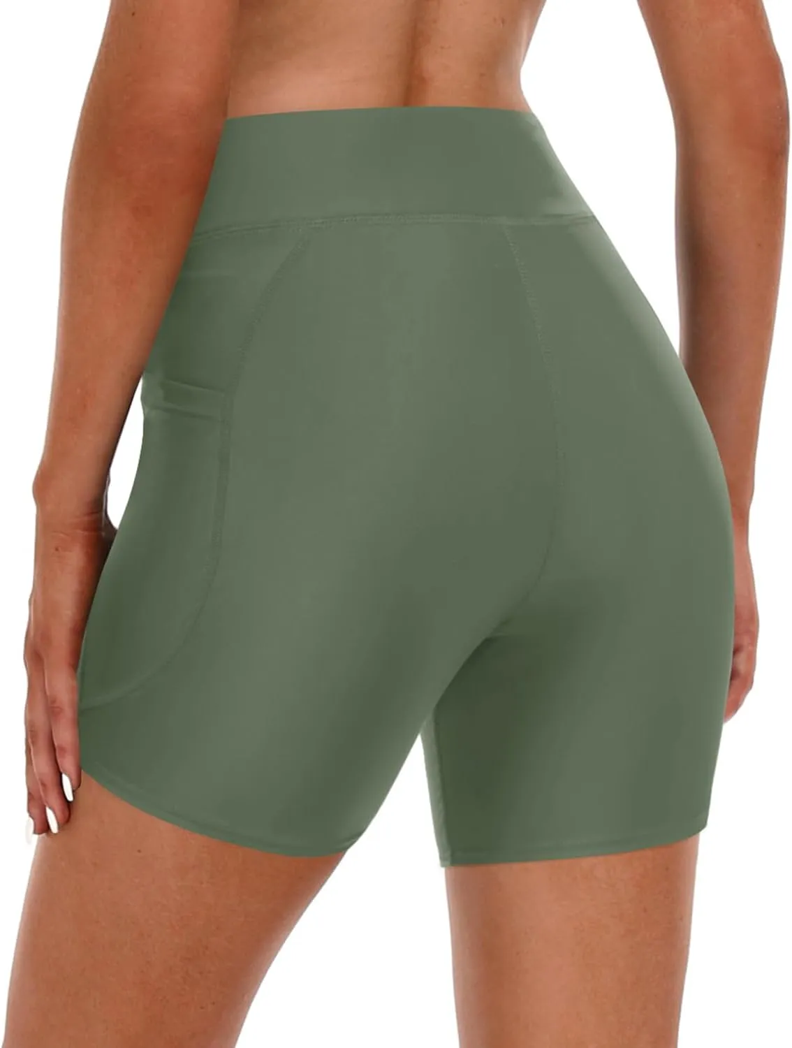 Daci Women High Waisted Swim Shorts - 5" Bathing Suit Short with Pockets Tummy Control Swimsuit Bottom Boy Shorts