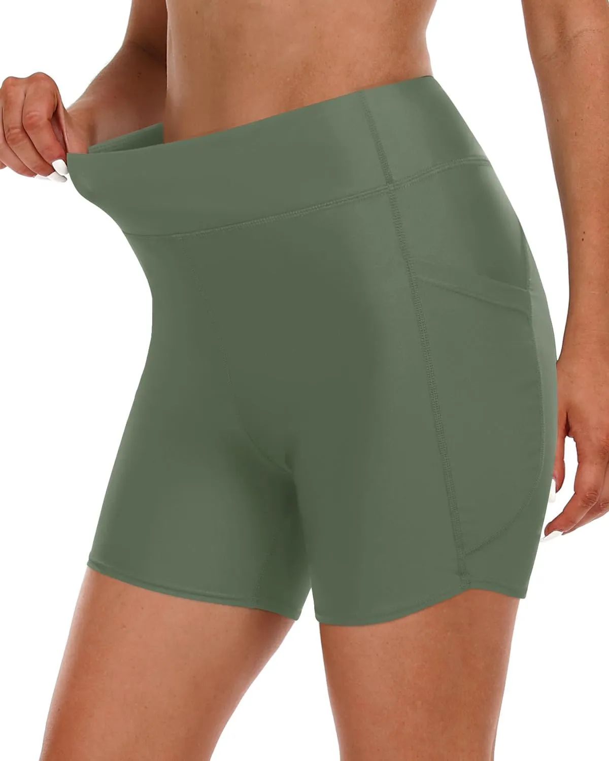 Daci Women High Waisted Swim Shorts - 5" Bathing Suit Short with Pockets Tummy Control Swimsuit Bottom Boy Shorts