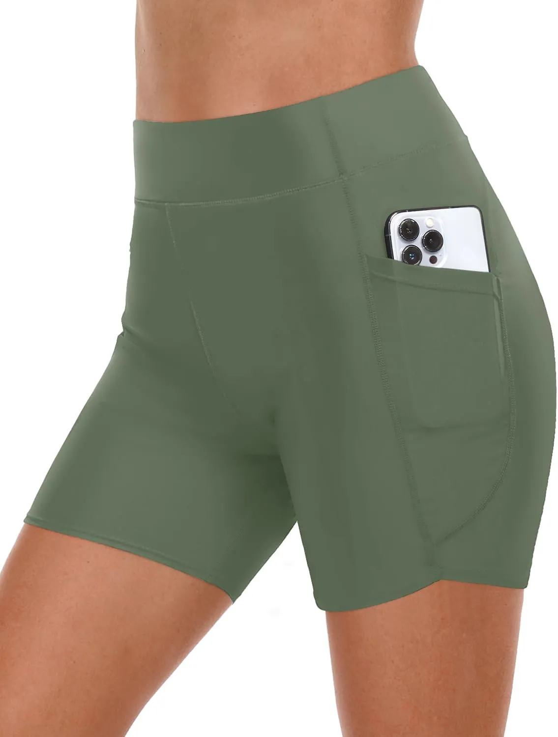 Daci Women High Waisted Swim Shorts - 5" Bathing Suit Short with Pockets Tummy Control Swimsuit Bottom Boy Shorts