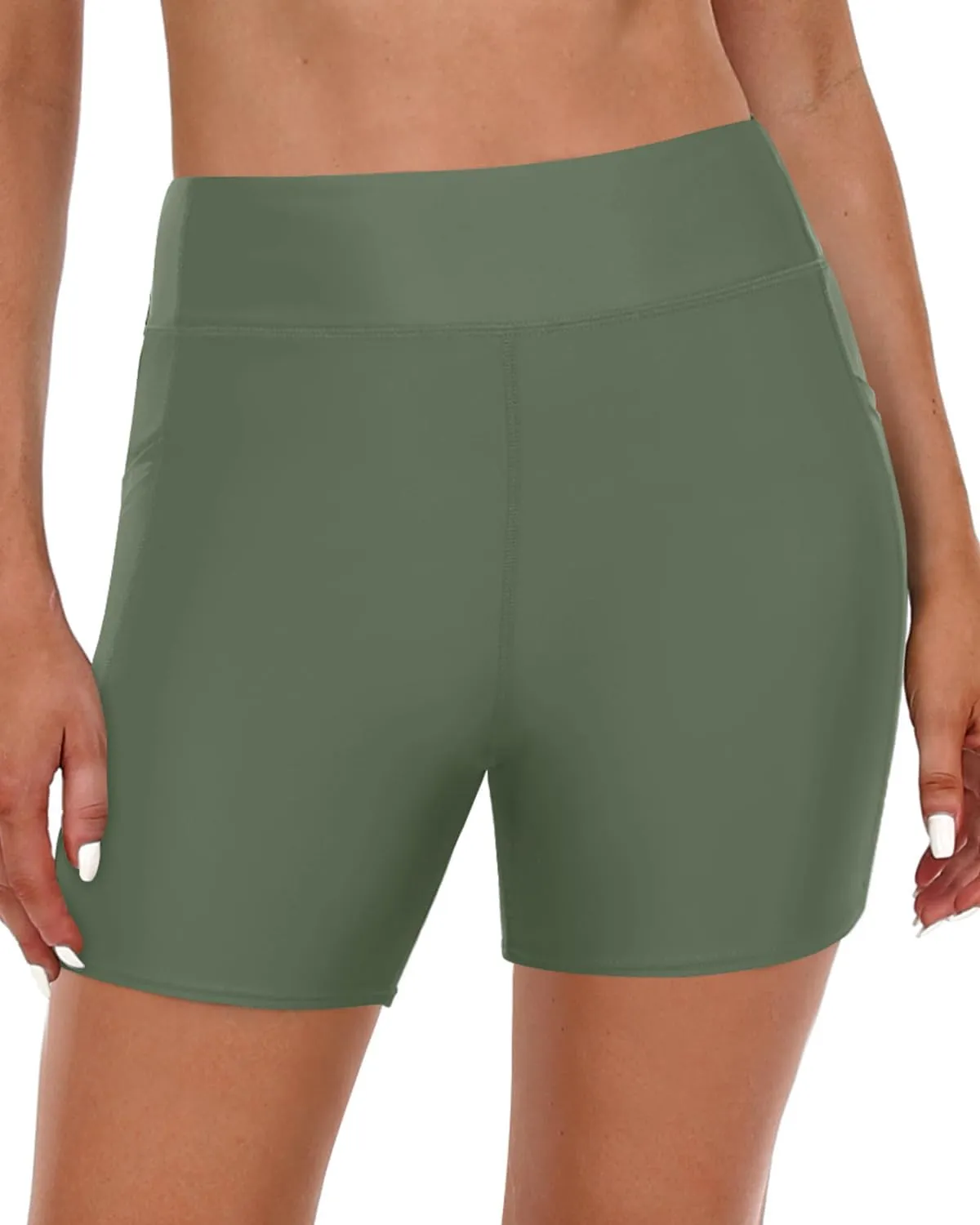 Daci Women High Waisted Swim Shorts - 5" Bathing Suit Short with Pockets Tummy Control Swimsuit Bottom Boy Shorts
