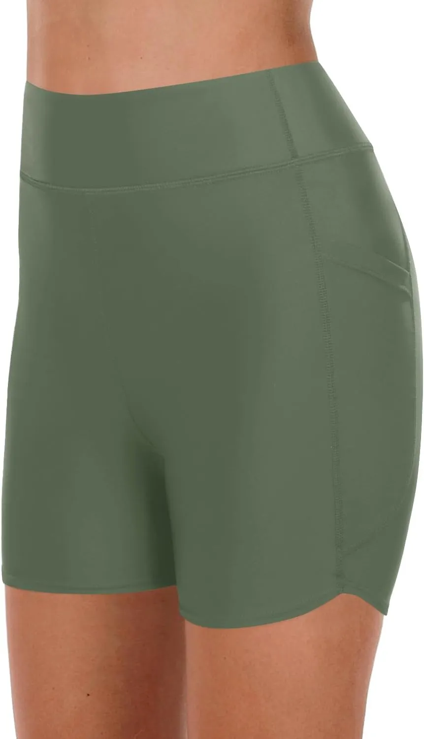Daci Women High Waisted Swim Shorts - 5" Bathing Suit Short with Pockets Tummy Control Swimsuit Bottom Boy Shorts