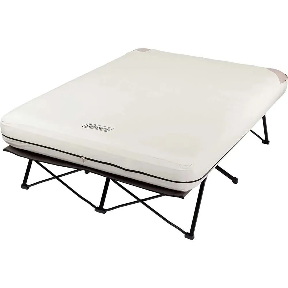 Deluxe Folding Camping Cot and Inflatable Mattress Set with Portable Pump and Side Table