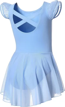 DIPUG Ballet Leotards for Girls Ballet Leotard with Skirt Toddler Dance Leotards Flutter Sleeve and Criss-Cross Back