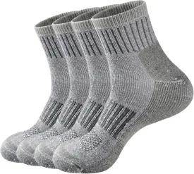 ECOEY Men's Merino Wool Cushioned Hiking Trekking Socks 4 Pairs, Quarter Length with Moisture Wicking