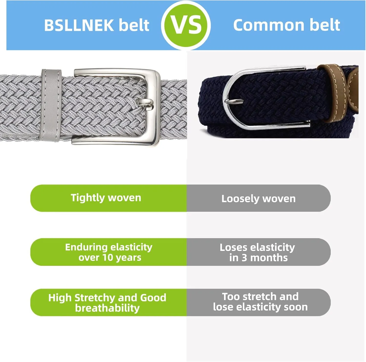 Elastic Braided Belt, 1 3/8", Woven Stretch Belt for Golf Casual Jeans Shorts Pants