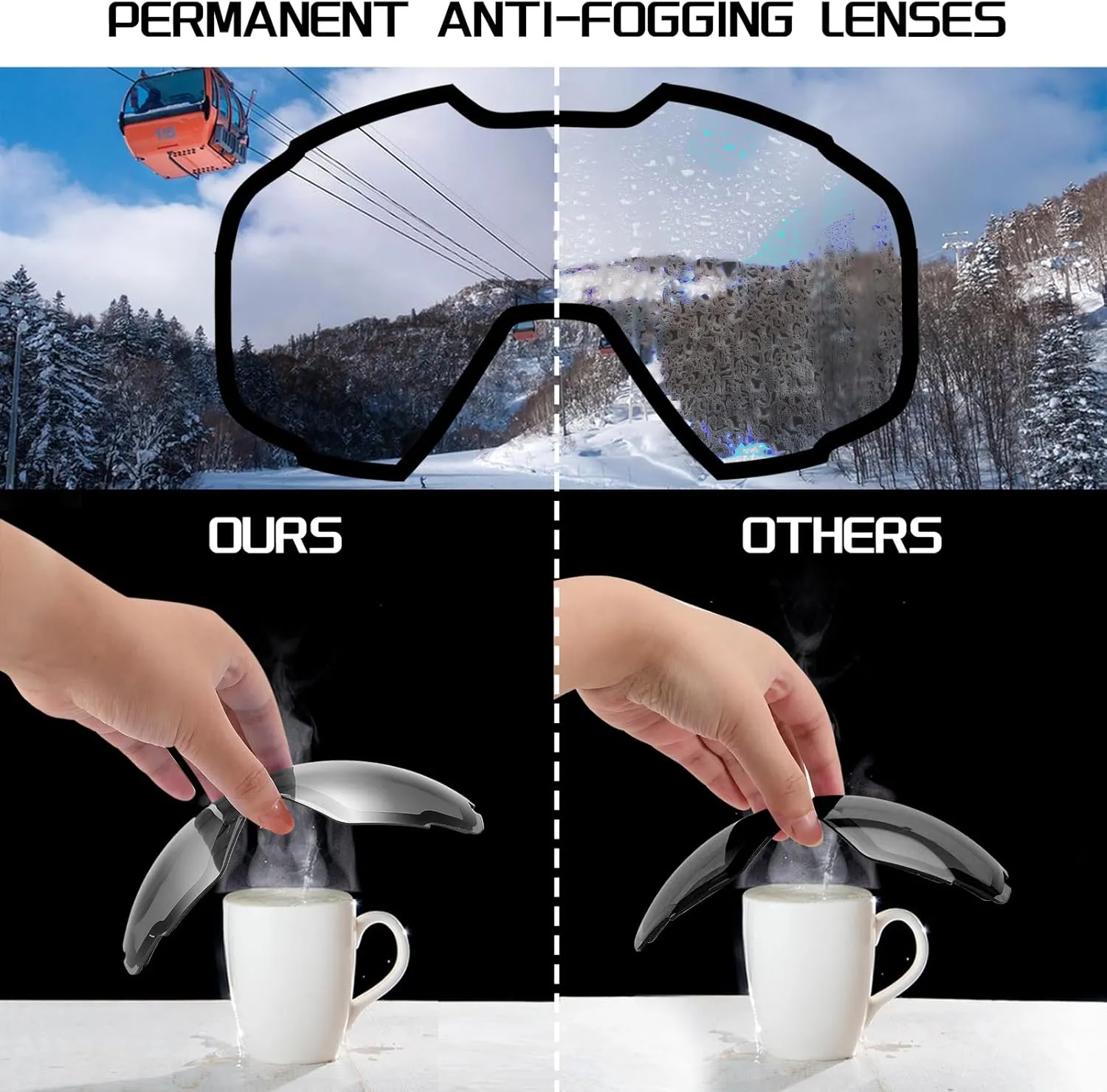 FEISEDY Ski Goggles, OTG Snow Sport Goggles for Adult Youth, Anti-Fog UV400 Protection Bendable Dual-Lenses B2961