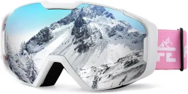 FEISEDY Ski Goggles, OTG Snow Sport Goggles for Adult Youth, Anti-Fog UV400 Protection Bendable Dual-Lenses B2961