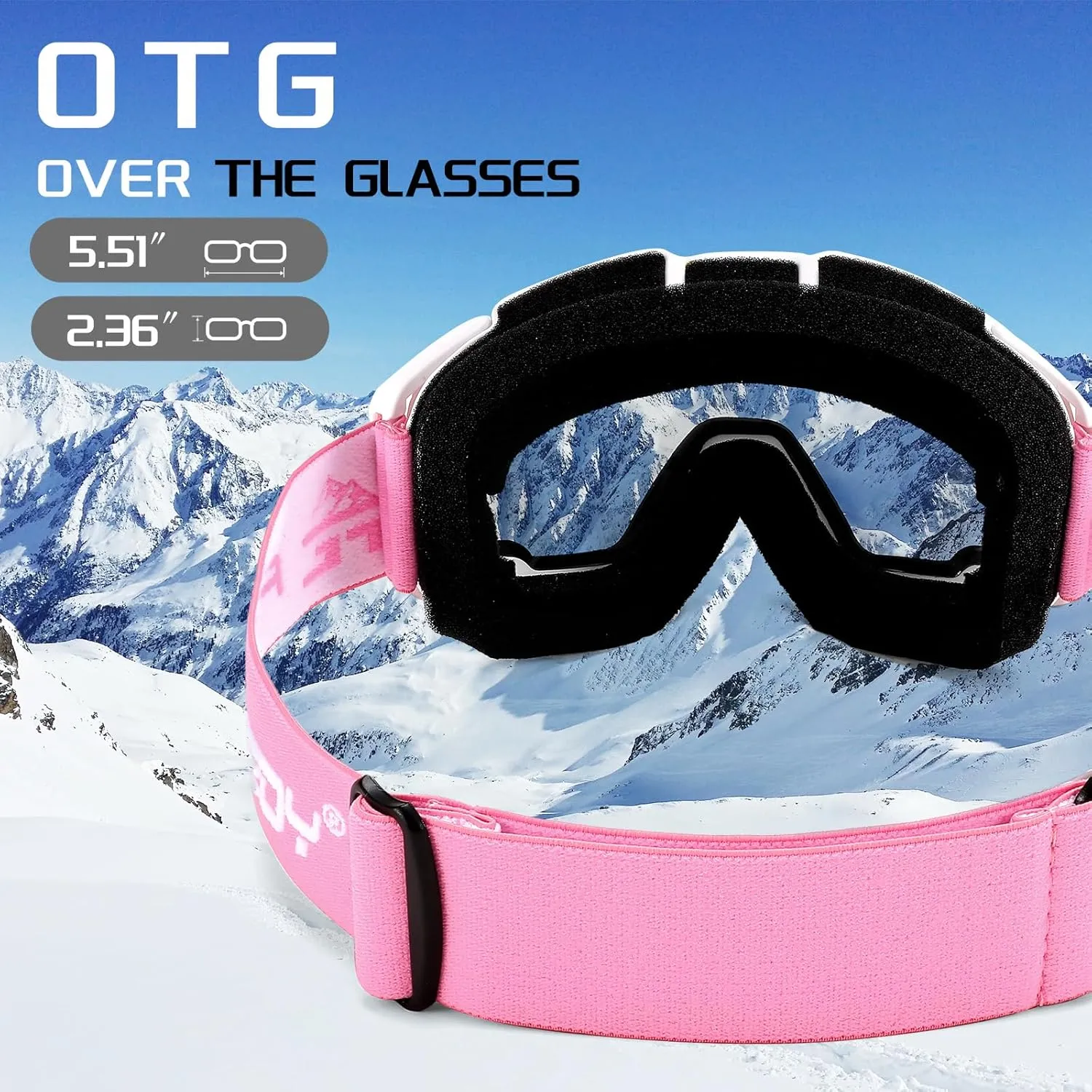 FEISEDY Ski Goggles, OTG Snow Sport Goggles for Adult Youth, Anti-Fog UV400 Protection Bendable Dual-Lenses B2961