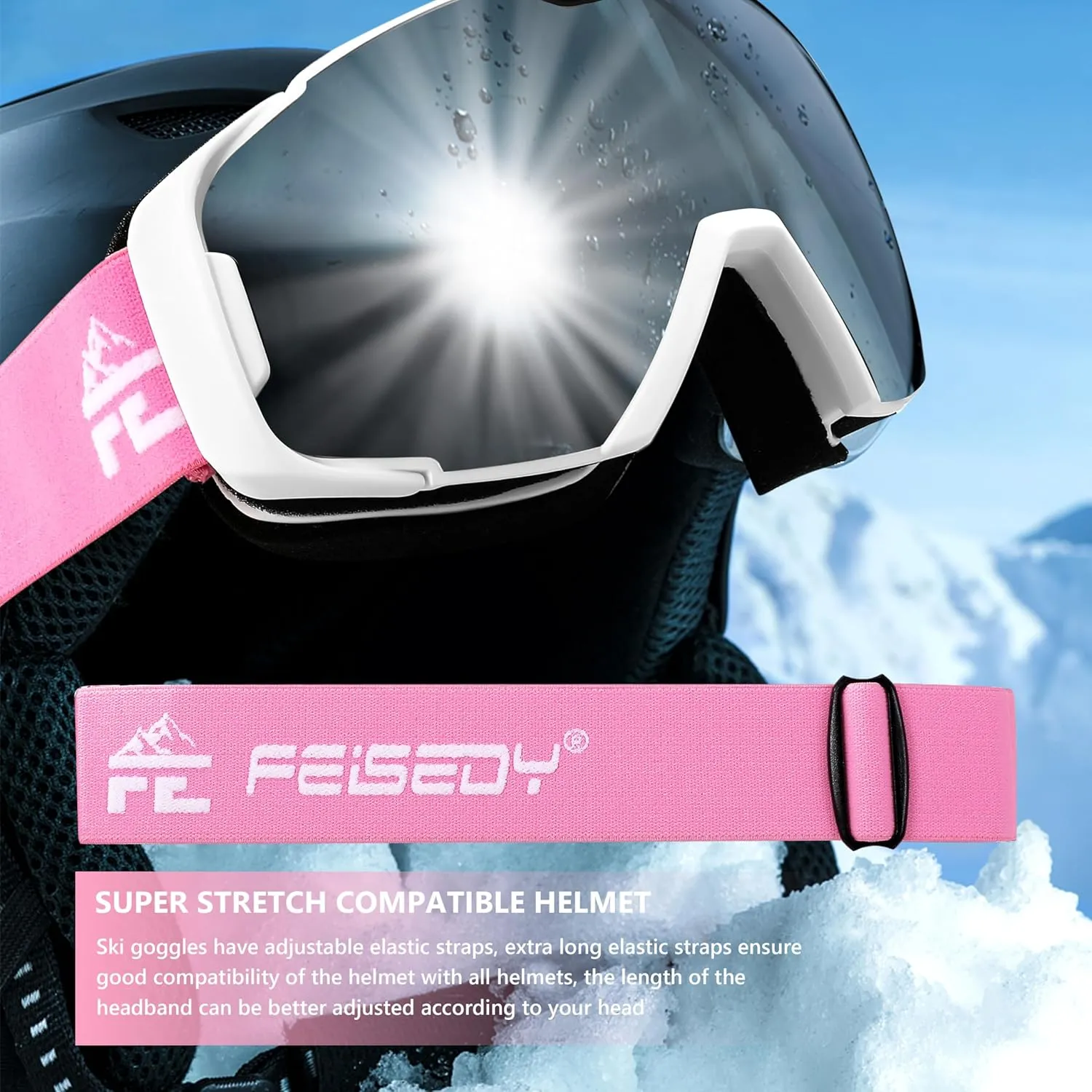 FEISEDY Ski Goggles, OTG Snow Sport Goggles for Adult Youth, Anti-Fog UV400 Protection Bendable Dual-Lenses B2961