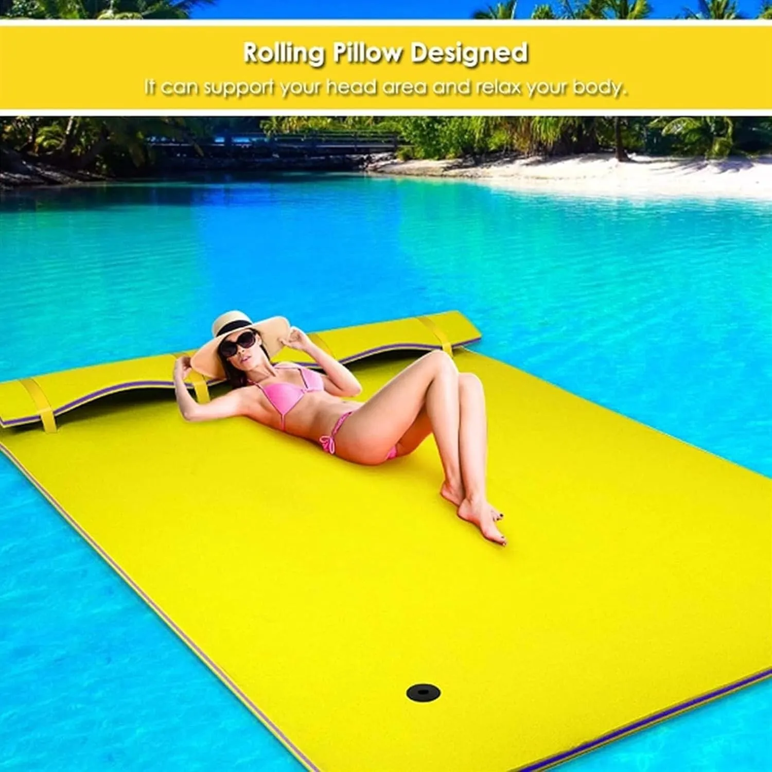 Floating Mat, Floating Water Mat, Roll-Up Floating Island River Rafts for Pool Lake Ocean Boat