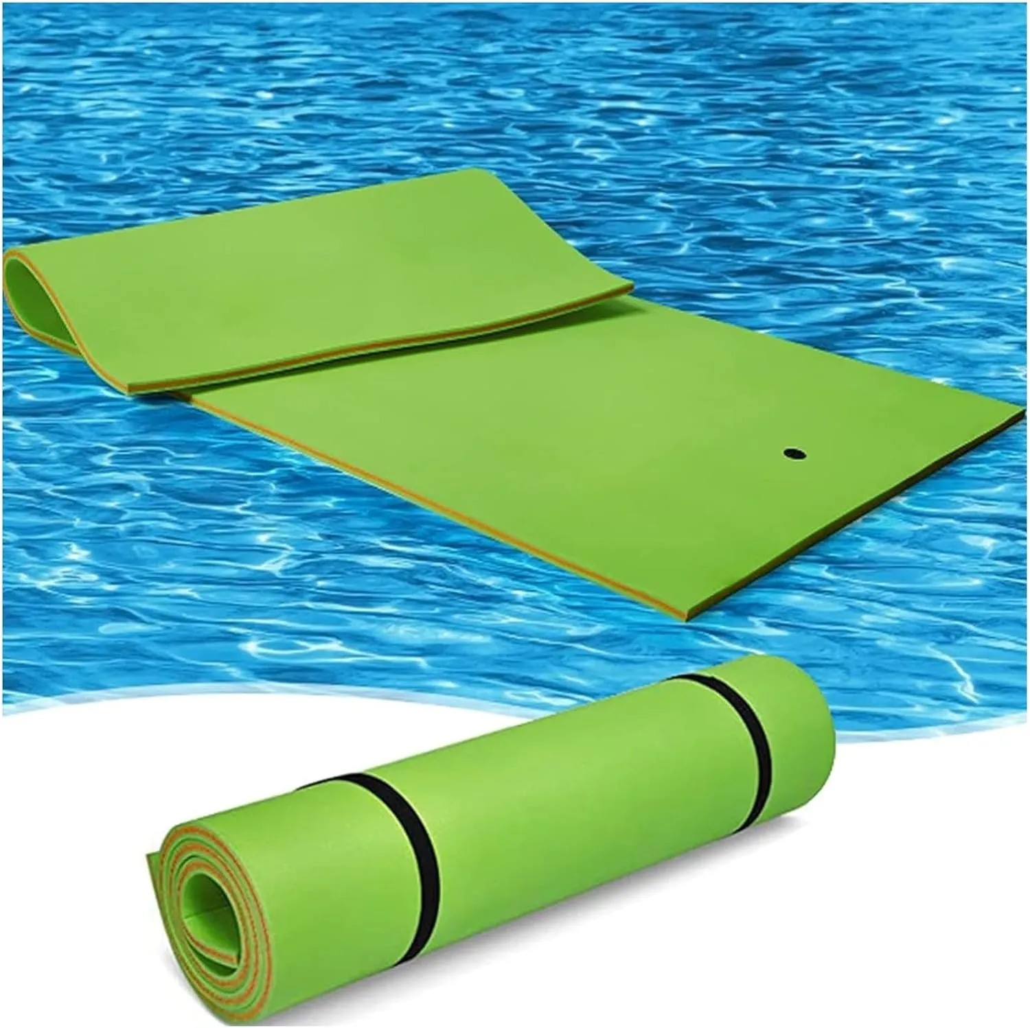 Floating Mat, Floating Water Mat, with Rolling Pillow Design, Bouncy Tear-Resistant 3-Layer XPE Foam, Roll-Up Floating Island River Rafts