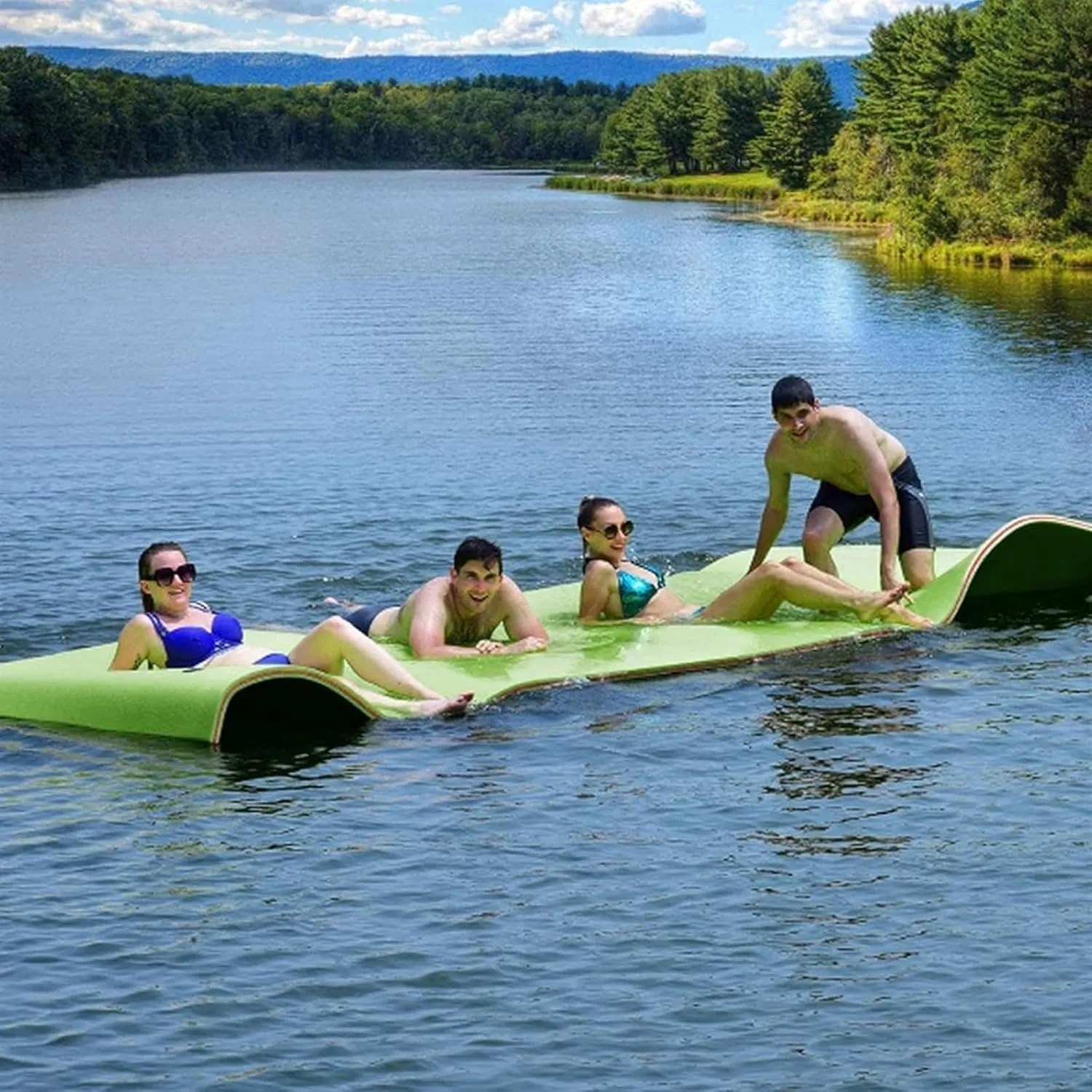 Floating Mat, Floating Water Mat, with Rolling Pillow Design, Bouncy Tear-Resistant 3-Layer XPE Foam, Roll-Up Floating Island River Rafts