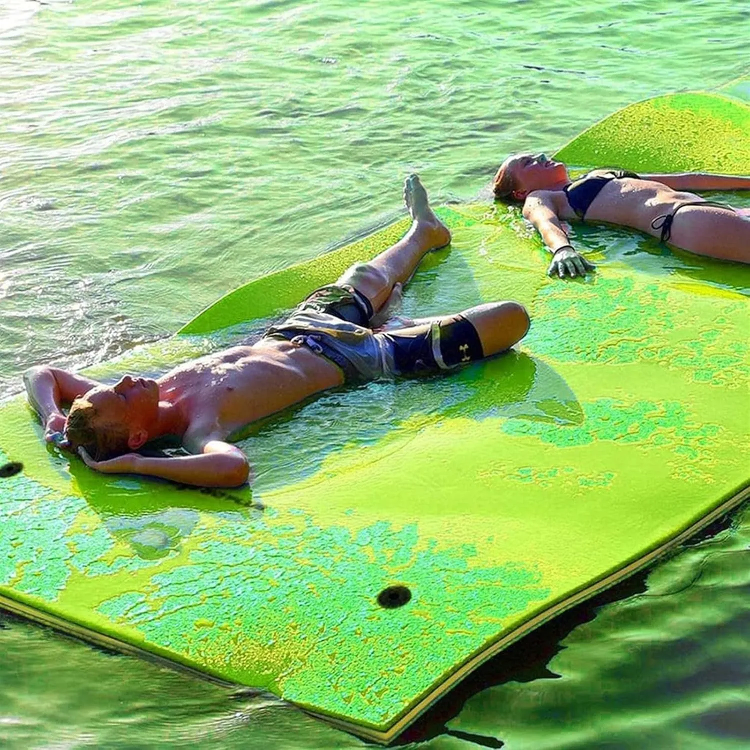 Floating Mat, Floating Water Mat, with Rolling Pillow Design, Bouncy Tear-Resistant 3-Layer XPE Foam, Roll-Up Floating Island River Rafts