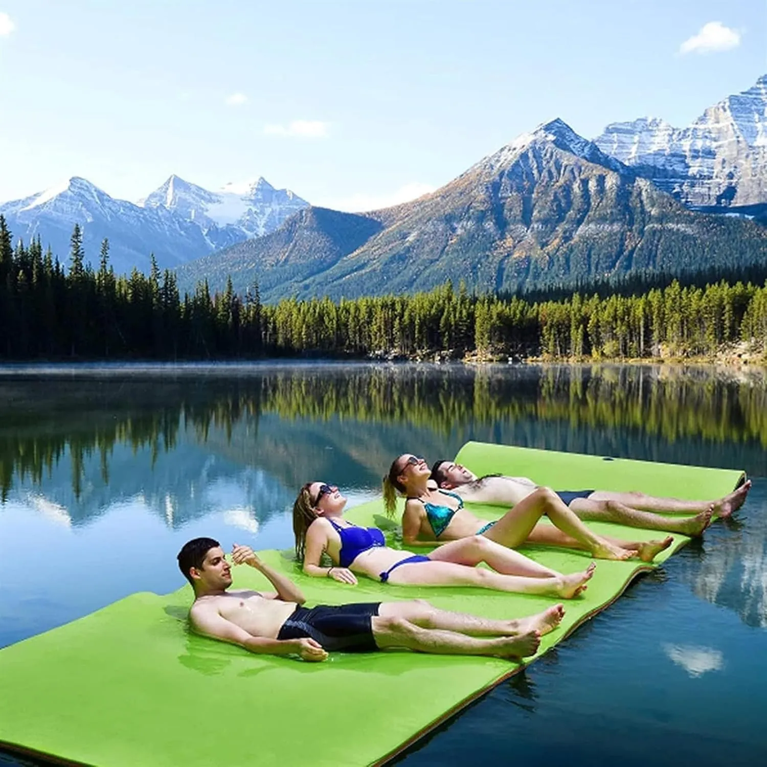 Floating Mat, Floating Water Mat, with Rolling Pillow Design, Bouncy Tear-Resistant 3-Layer XPE Foam, Roll-Up Floating Island River Rafts