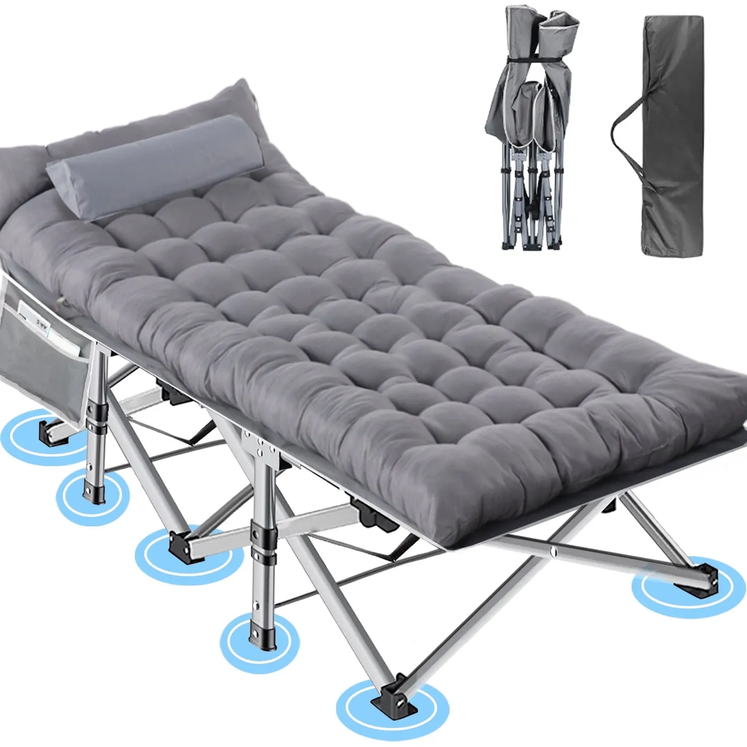 Folding Camping Cot Bed with Pillow, 3.3 Inch 2 Sided Mattress, 75"* 28" Folding Sleeping Cot Guest Bed, Portable Camping Cots with Carry Bag for Home ,Office,Camping,Indoor,Outdoor