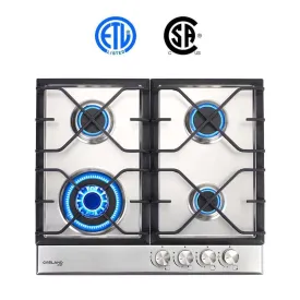 GaslandChef 24" LPG/Natural Gas Built-In Gas Stovetop With 4 Sealed Burners (ETL) - Stainless Steel