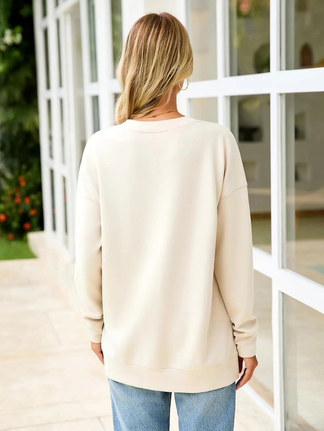 Glamaker Women's Long Sleeve V Neck Sweatshirt Air Essentials Soft Loose Pullover Sweatshirts