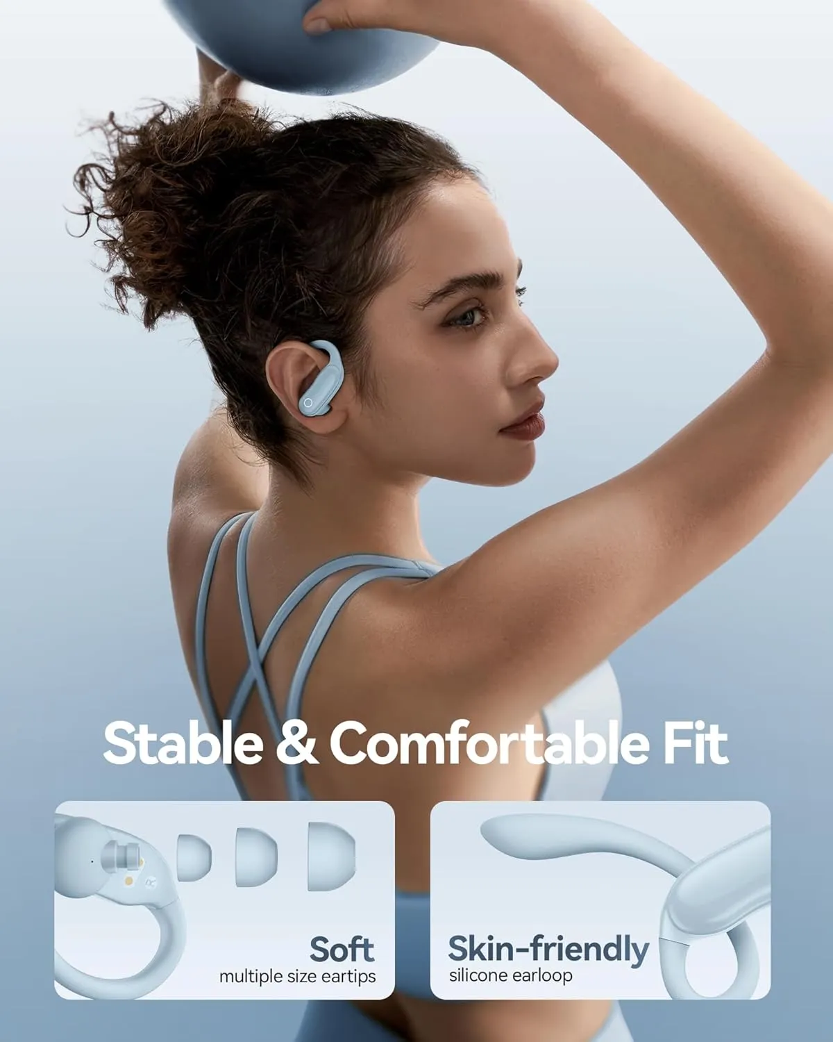 GNMN Ear Buds Wireless Earbuds 96hrs Playback Bluetooth Headphones IPX7 Waterproof Stereo Bass Over-Ear Earphones with Earhooks Microphone LED Battery Display for Sports/Workout/Gym/Running Smog Blue