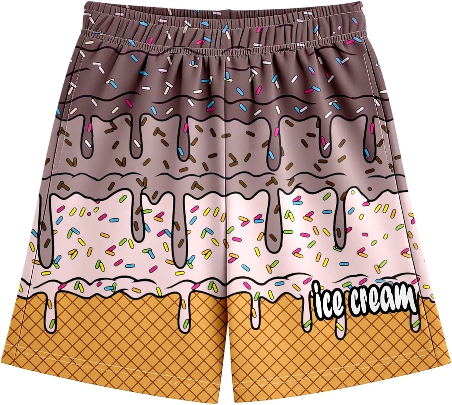 Ice Cream Shorts Boys Swim Trunks Elastic Waist with Pockets Summer Cool Cute Preppy Ice Cream Drip Baseball Shorts