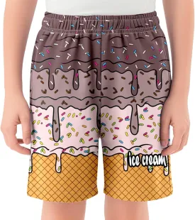 Ice Cream Shorts Boys Swim Trunks Elastic Waist with Pockets Summer Cool Cute Preppy Ice Cream Drip Baseball Shorts
