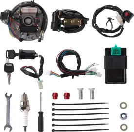Magnetoelectric Coils Wiring Loom Harness Kill Switch Ignition Coil Cdi Box Spark Plug Rebuild Kit Kick Start Dirt Pit Bike ATV 50CC 70CC 90CC 110CC-160cc Buggy Go Kart Wire Harness