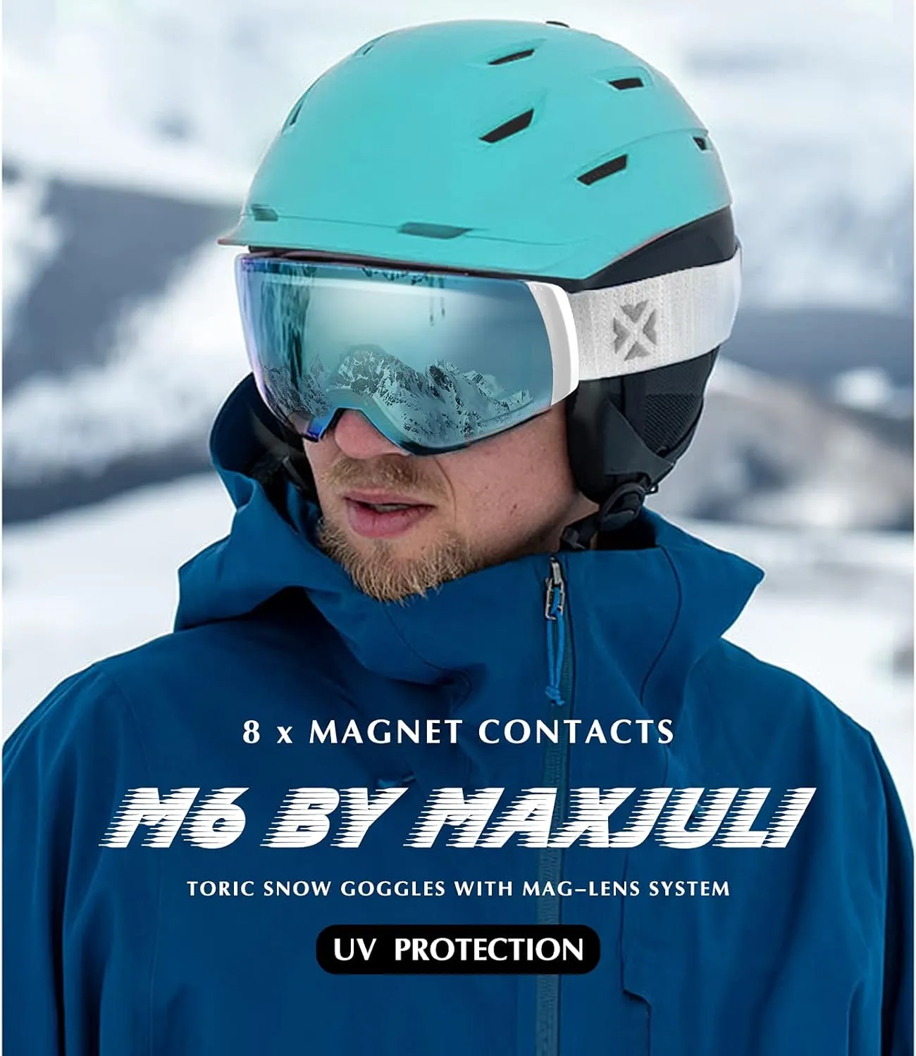 MAXJULI Ski Goggles Men Women,OTG Snow Goggles with Magnetic Interchangeable Anti-fog HD Lens UV Protection M6
