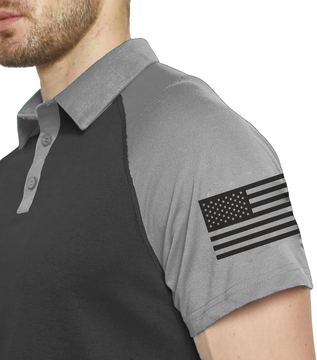 Men's Polo Shirt Short Sleeve Quick Dry American Flag Print Graphic Split Color Golf Shirt for Sport