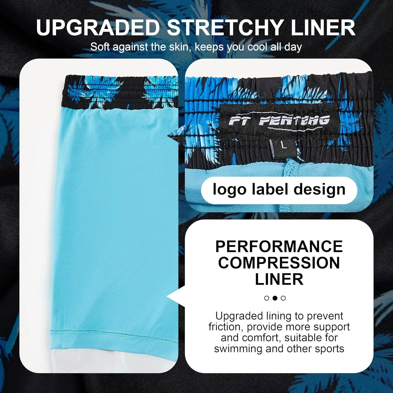 Mens Swim Trunks with Compression Liner 5" Stretch Board Shorts Quick Dry Zipper Pockets 2 in 1 Mens Bathing Suits