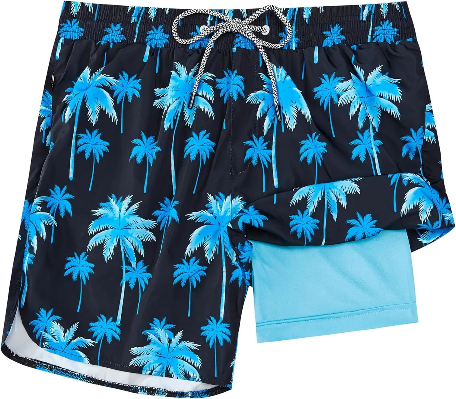 Mens Swim Trunks with Compression Liner 5" Stretch Board Shorts Quick Dry Zipper Pockets 2 in 1 Mens Bathing Suits
