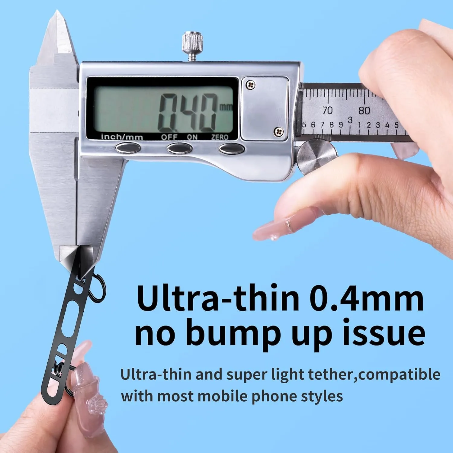 Metal Phone Tether Tab for iPhone, Cell Phone Lanyard Patch with 2 rings,made of stainless steel, thin and sturdy, does not affect charging, prevents dropping and losing (Champagne Gold black)