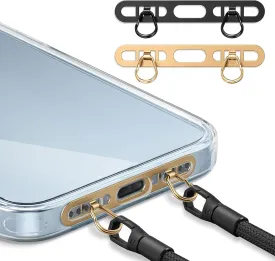 Metal Phone Tether Tab for iPhone, Cell Phone Lanyard Patch with 2 rings,made of stainless steel, thin and sturdy, does not affect charging, prevents dropping and losing (Champagne Gold black)