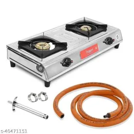 Mini Gold 2 Brass Burner Gas Stove With Hose Pipe & Nova Lighter