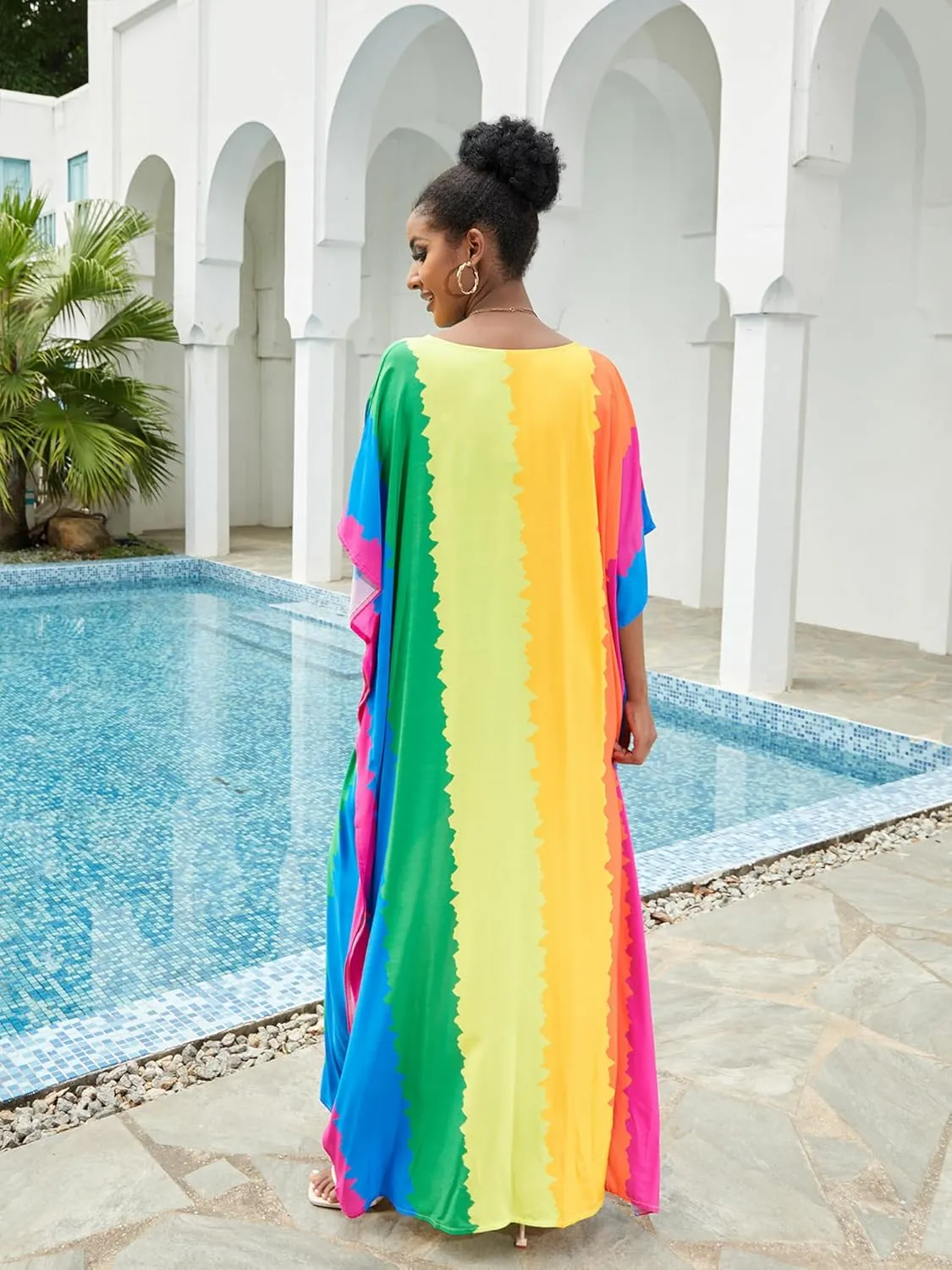 Moss Rose Caftan Coverup Dresses for Women V Neck Summer Swimsuit Kaftan Plus Size Maxi Beach Vacation Clothes