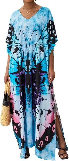 Moss Rose Caftan Coverup Dresses for Women V Neck Summer Swimsuit Kaftan Plus Size Maxi Beach Vacation Clothes