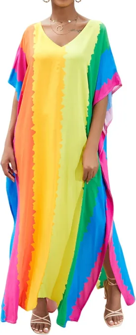 Moss Rose Caftan Coverup Dresses for Women V Neck Summer Swimsuit Kaftan Plus Size Maxi Beach Vacation Clothes