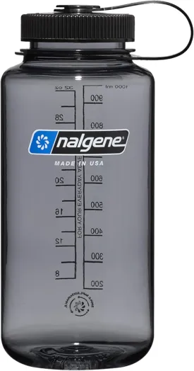 Nalgene Sustain Tritan BPA-Free Water Bottle Made with Material Derived From 50% Plastic Waste (using ISCC certified mass balance), 32 OZ, Wide Mouth, Gray w/ Black Lid