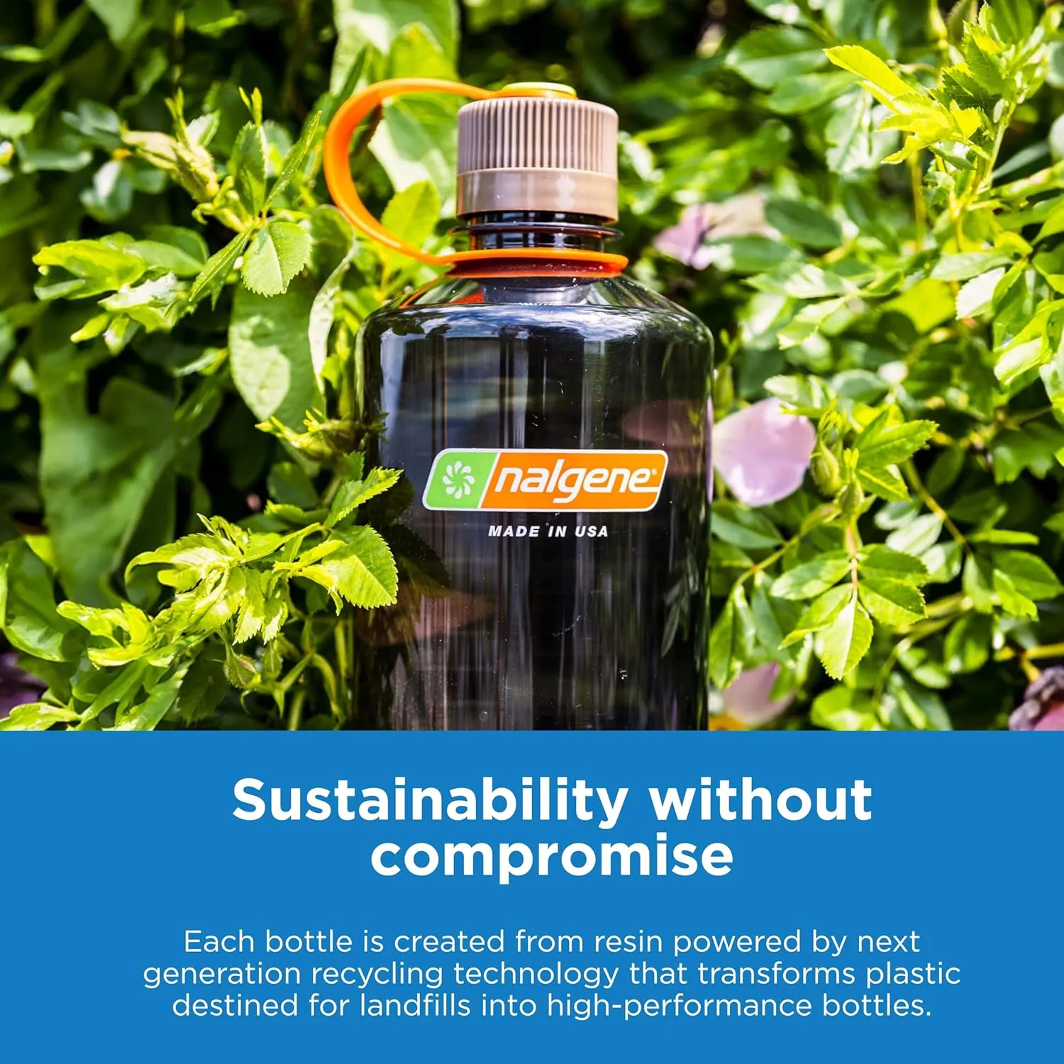 Nalgene Sustain Tritan BPA-Free Water Bottle Made with Material Derived From 50% Plastic Waste (using ISCC certified mass balance), 32 OZ, Wide Mouth, Gray w/ Black Lid