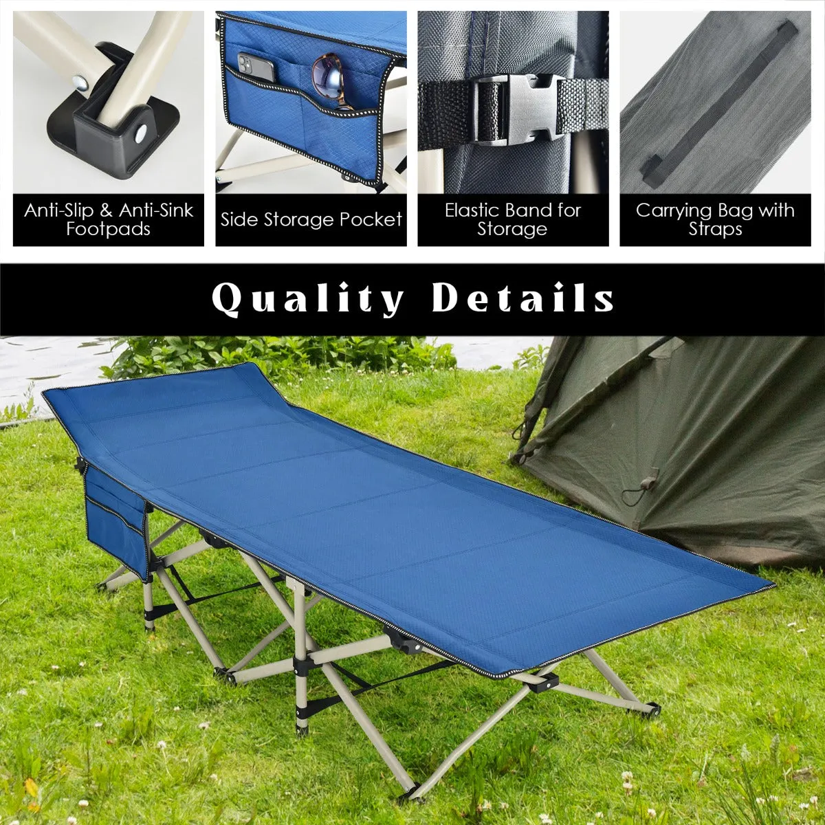 NNECW Foldable Camping Cot with Carry Bag for Camp &amp Beach &amp Home &amp Office-Blue