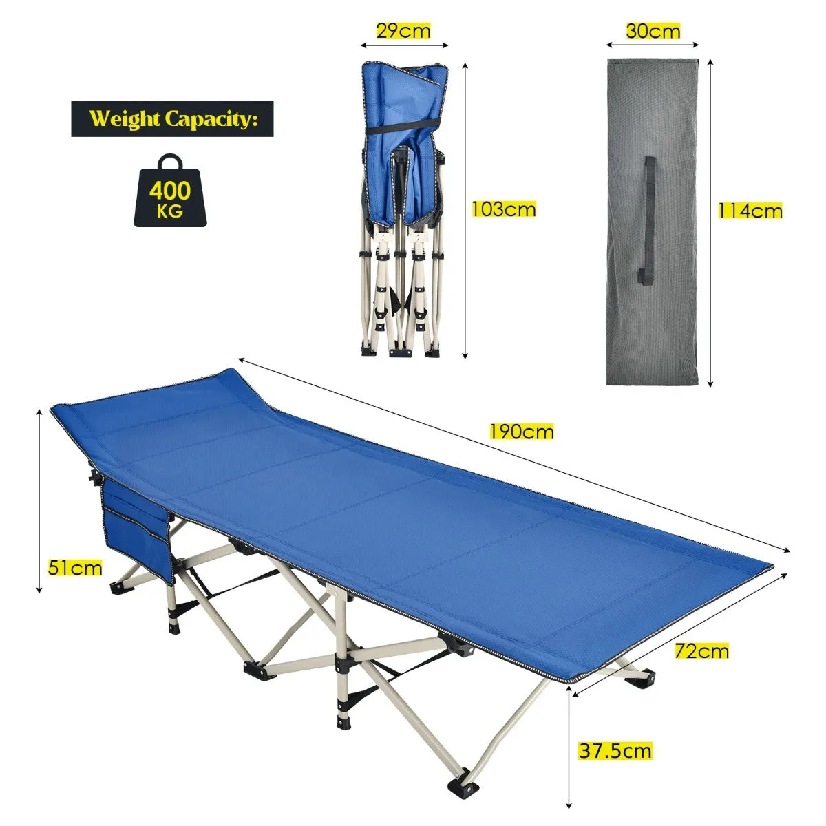 NNECW Foldable Camping Cot with Carry Bag for Camp &amp Beach &amp Home &amp Office-Blue